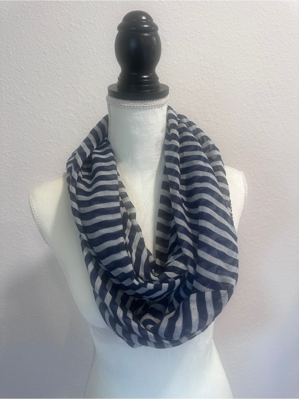 Striped Navy and White Infinity Scarf by